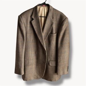 Stafford Options Vtg Brown Worsted Houndstooth Wool Blazer Sport Coat Jacket 48R